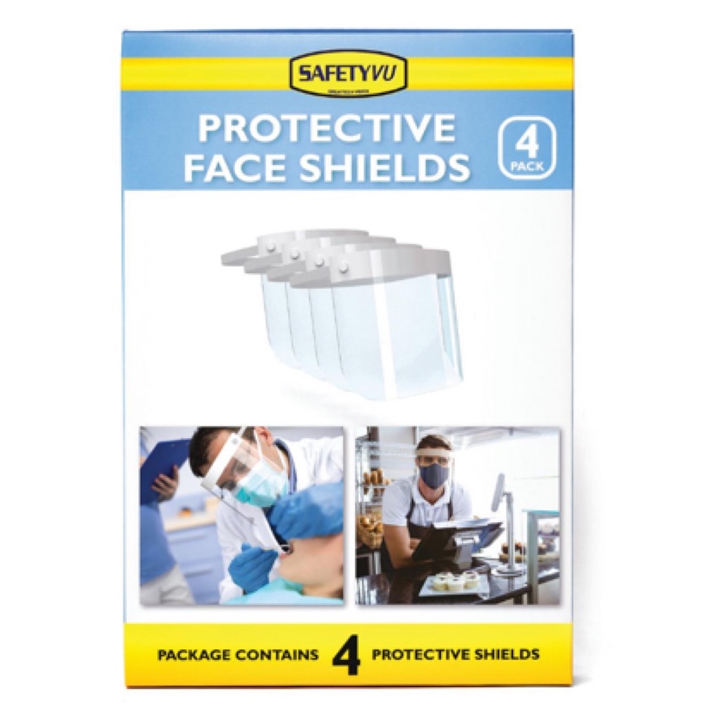 SAFETY VU Protective Transparent Lightweight Elastic Band 4-PK Full Face Shield